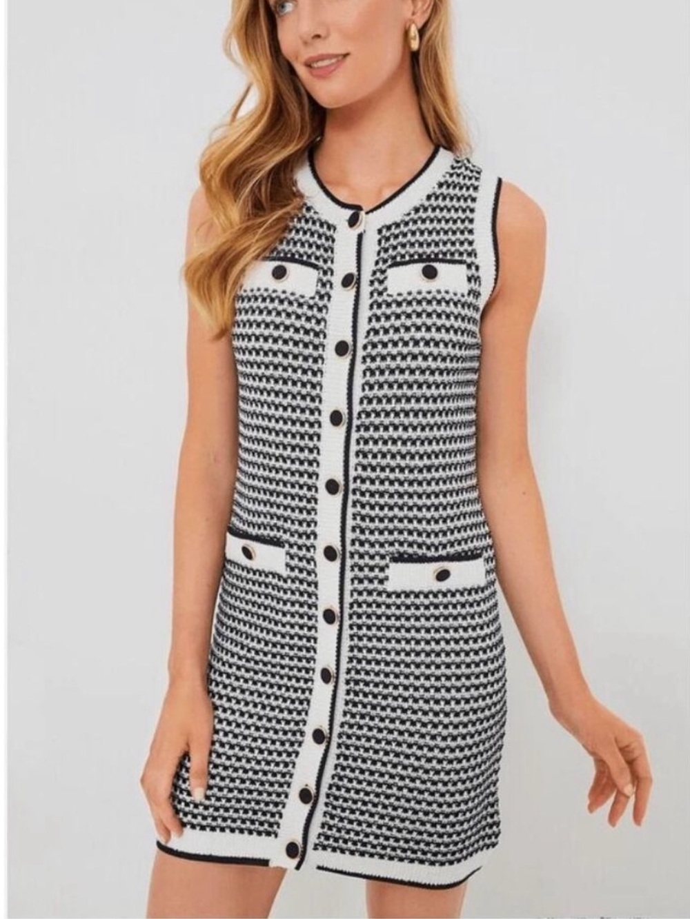 Tuckernuck Pomander Place Navy Stripe Bardot Mini Dress Knitted Medium NWT